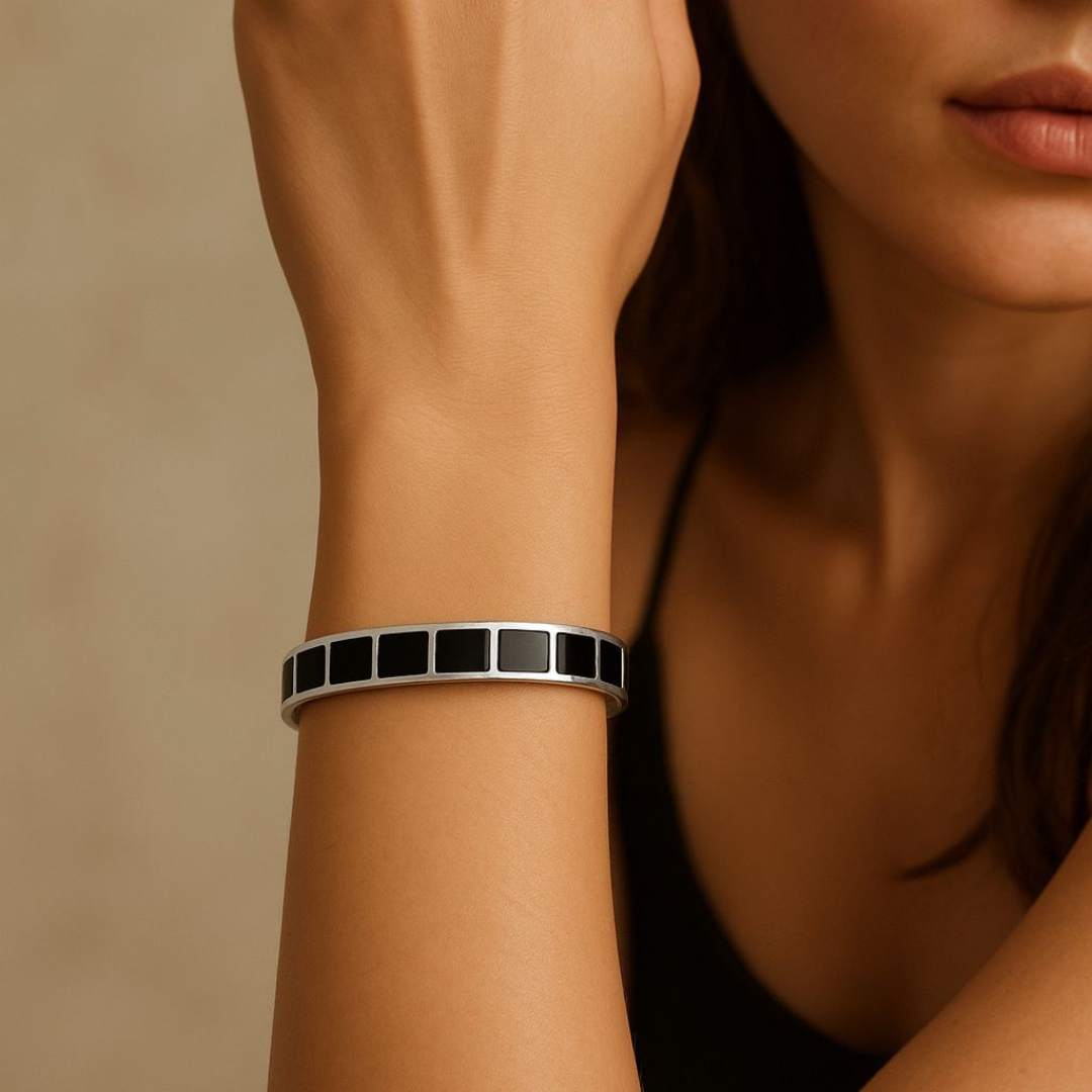 Carra Silver bracelet with black square stones from House of Pehr