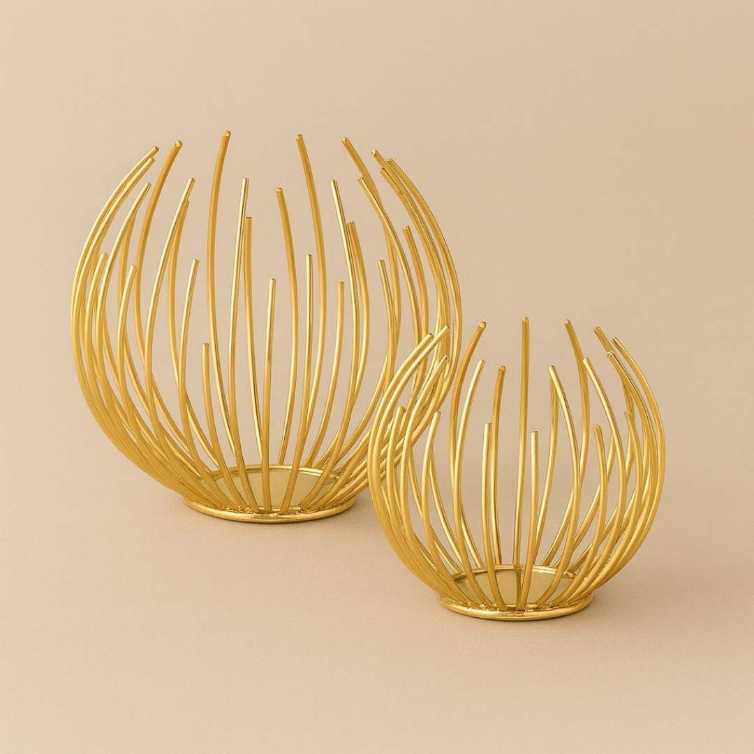 Two decorative Aura candle holders from House of Pehr
