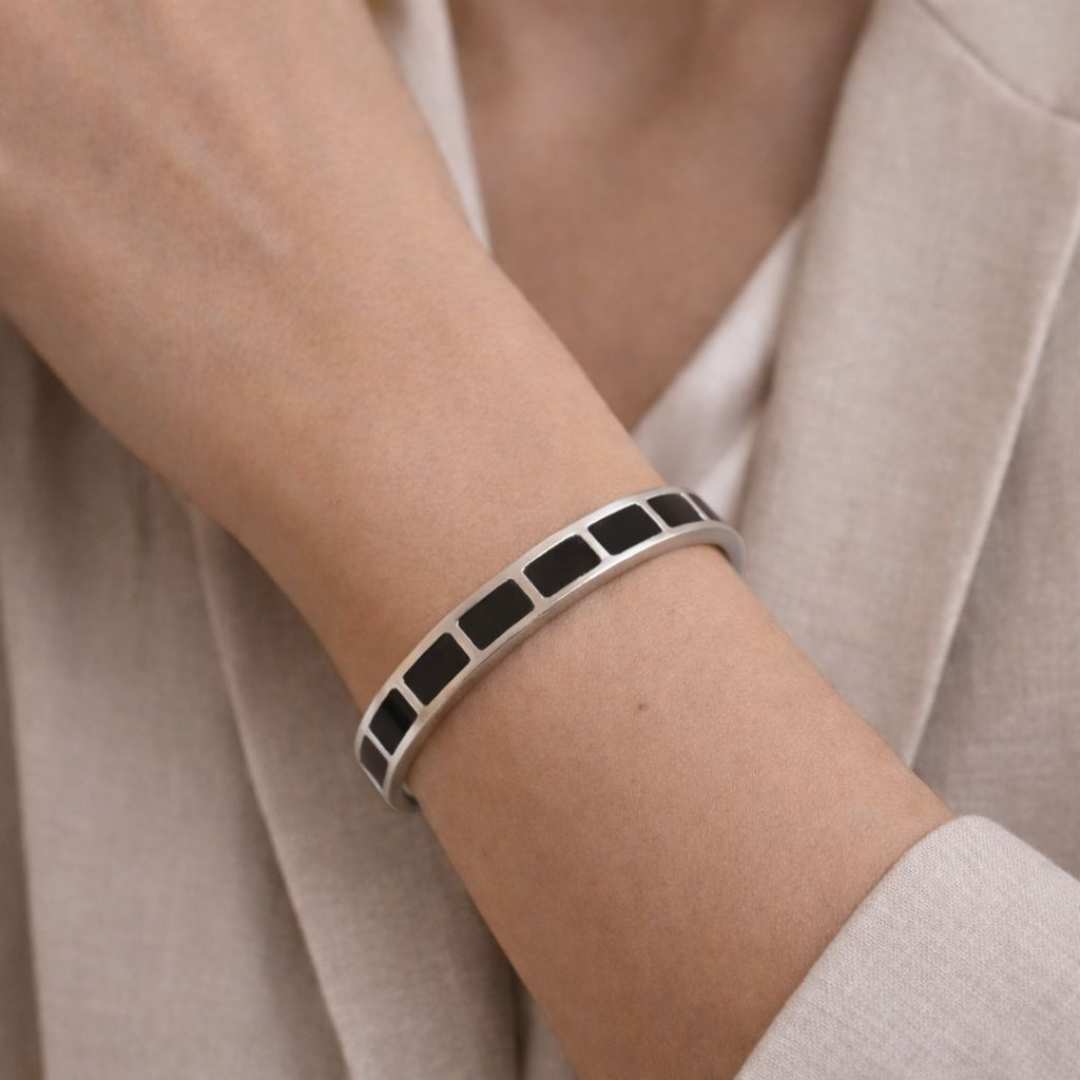 Carra Silver bracelet with black square stones from House of Pehr