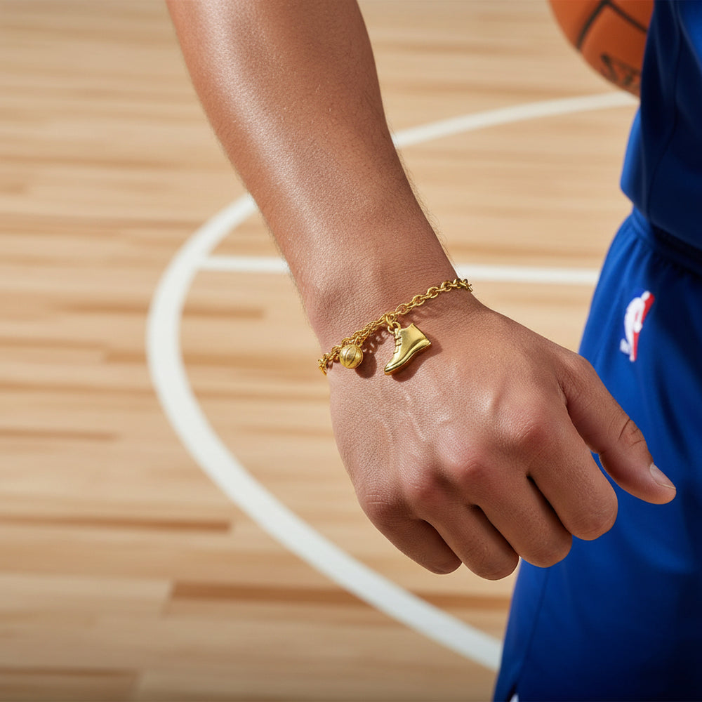 Gold bracelet with a shoe charm on a white background, basketball bracelet - Image 2