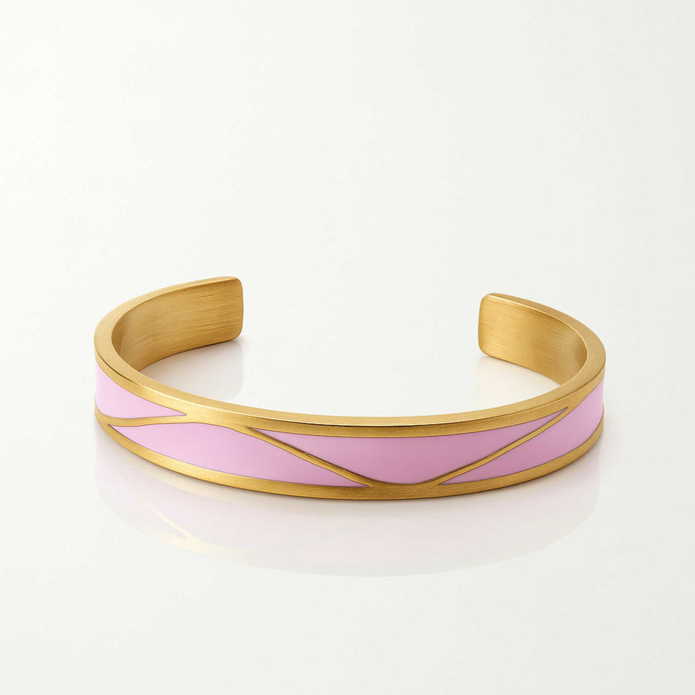 Gold bracelet with a pink band on a white background, Serena Bangles from House of Pehr - Image 6