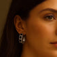 Carra Silver hoops earrings with black square pattern from House of Pehr