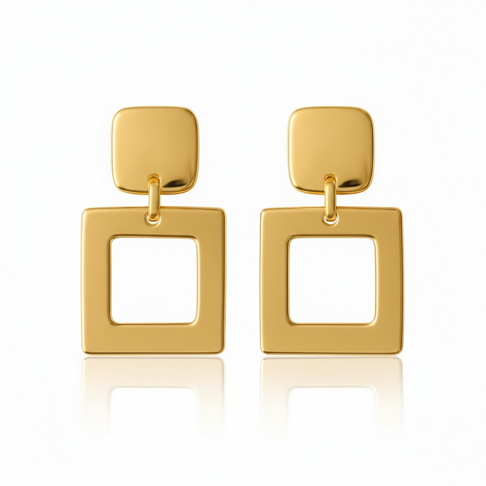 Gold square earrings on a white background from House of Pehr  - Image 3
