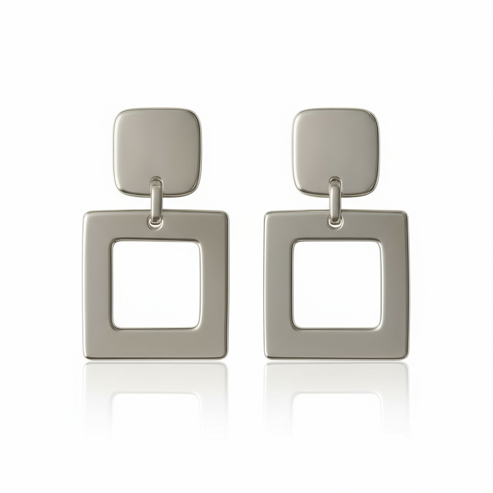 Pair of silver square earrings on a white background from House Of Pehr  - Image 4