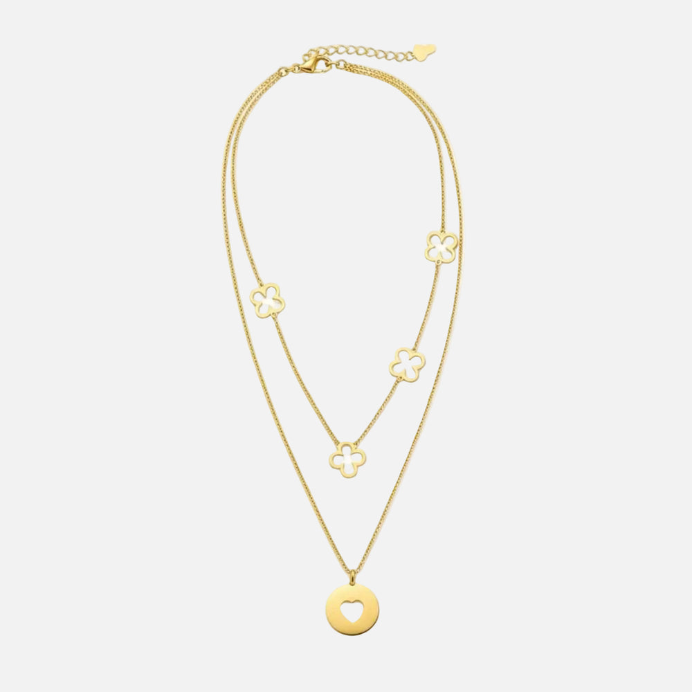 Amora Necklace from House of Pehr is a set of layered Gold plated necklaces with floral and heart motifs. - Image 1