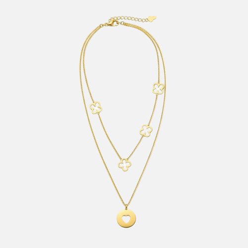 Amora Necklace from House of Pehr is a set of layered Gold plated necklaces with floral and heart motifs.