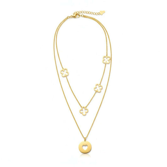 Amora Necklace from House of Pehr is a set of layered Gold plated necklaces with floral and heart motifs.