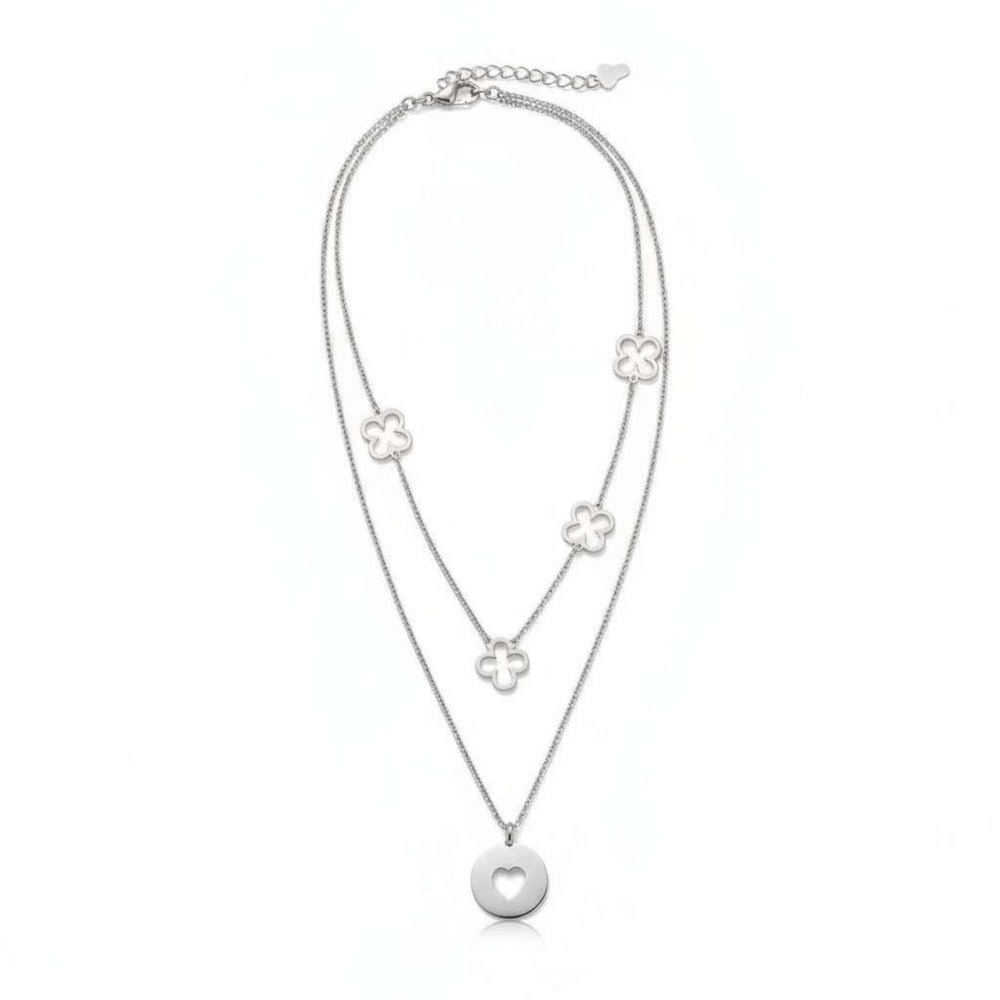 Amora Necklace from House of Pehr is a set of layered silver plated necklaces with floral and heart motifs. - Image 4