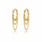 Gold hoop earrings with chain details on a white background