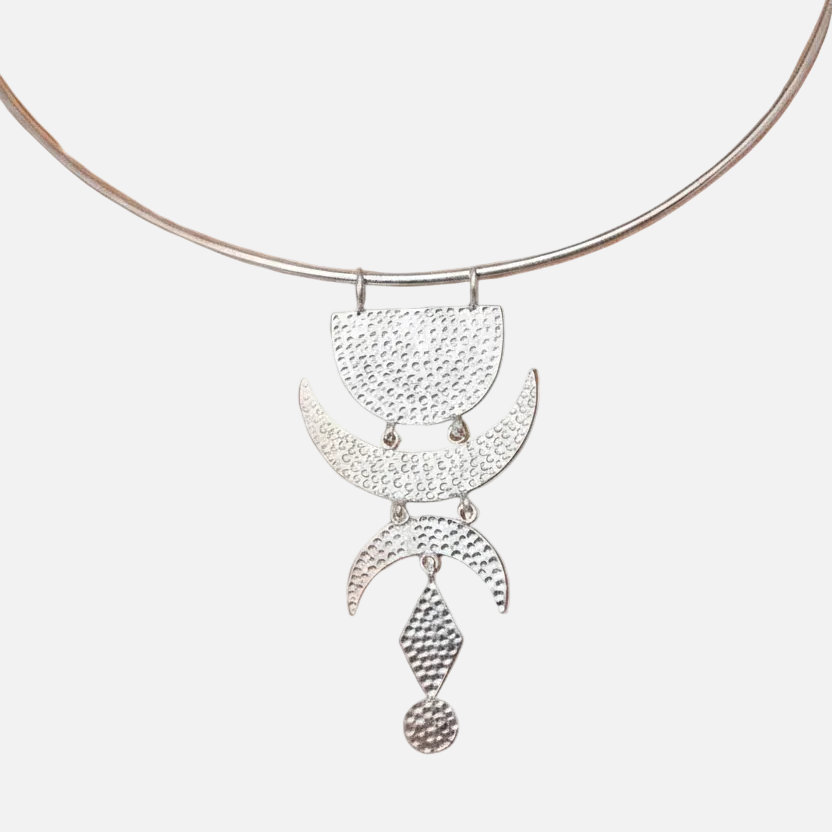 Silver necklace with a detailed pendant on a white background - Image 1