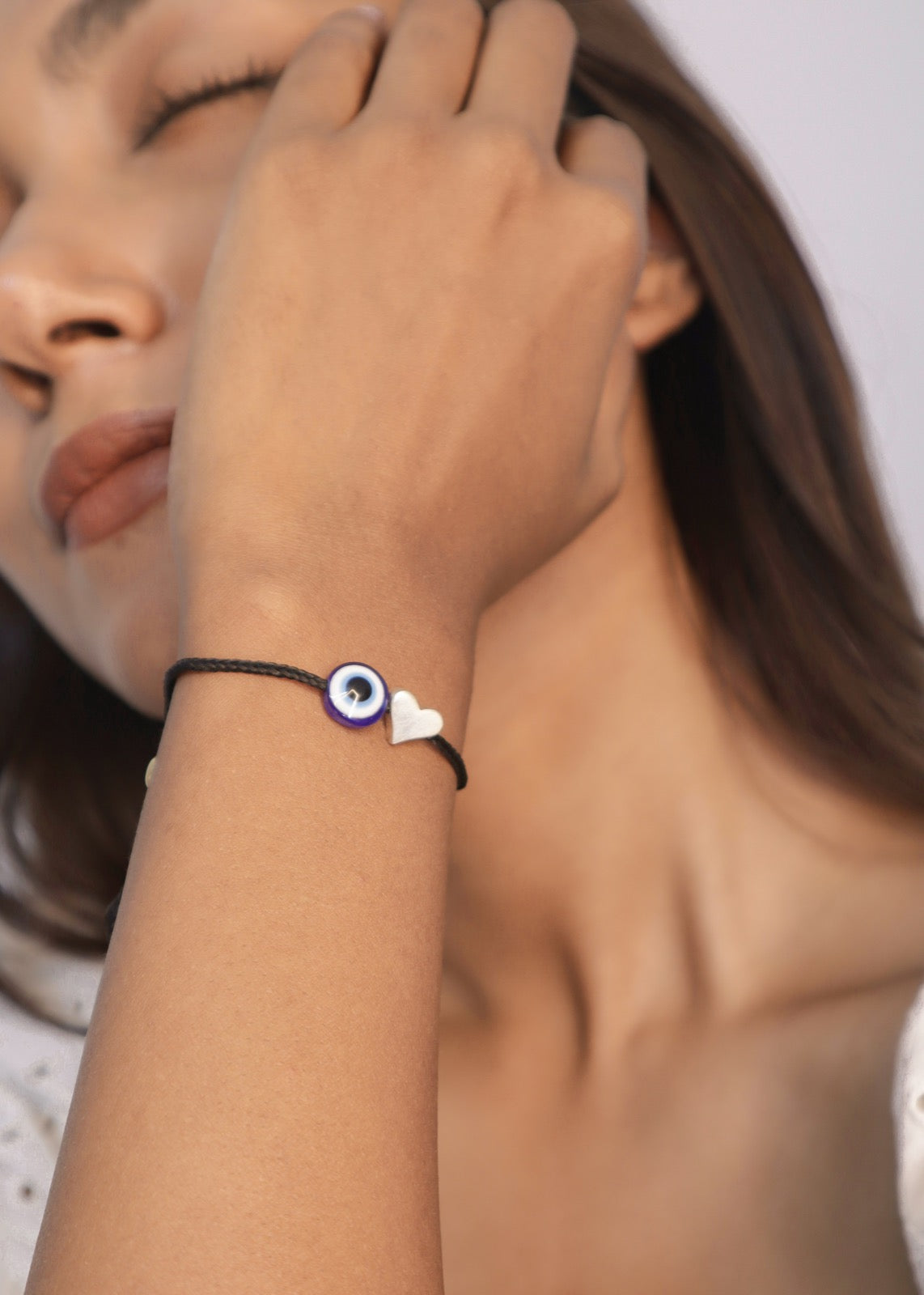 Silver - Evil Eye Thread Anklet Cum Bracelet