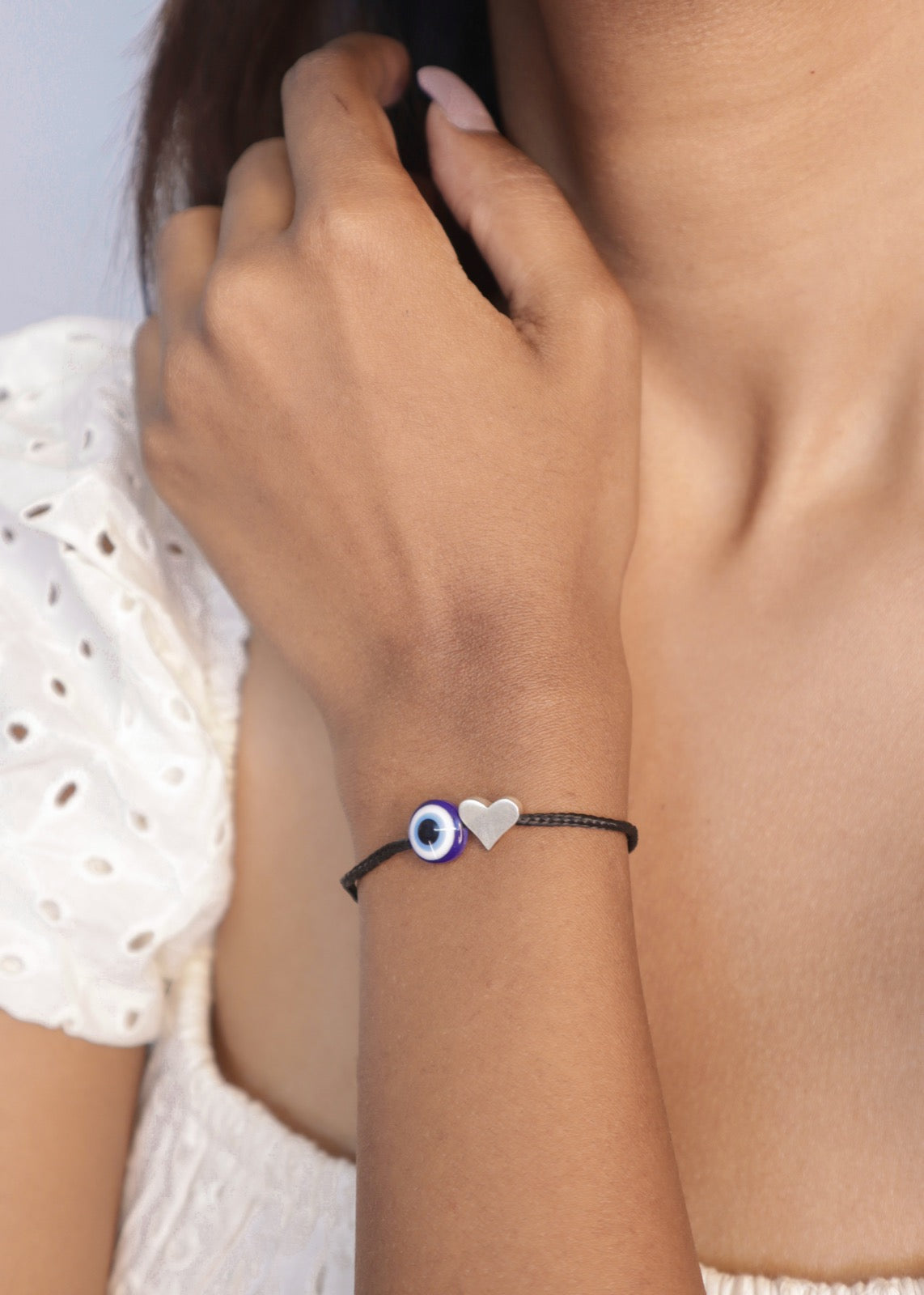 Silver - Evil Eye Thread Anklet Cum Bracelet