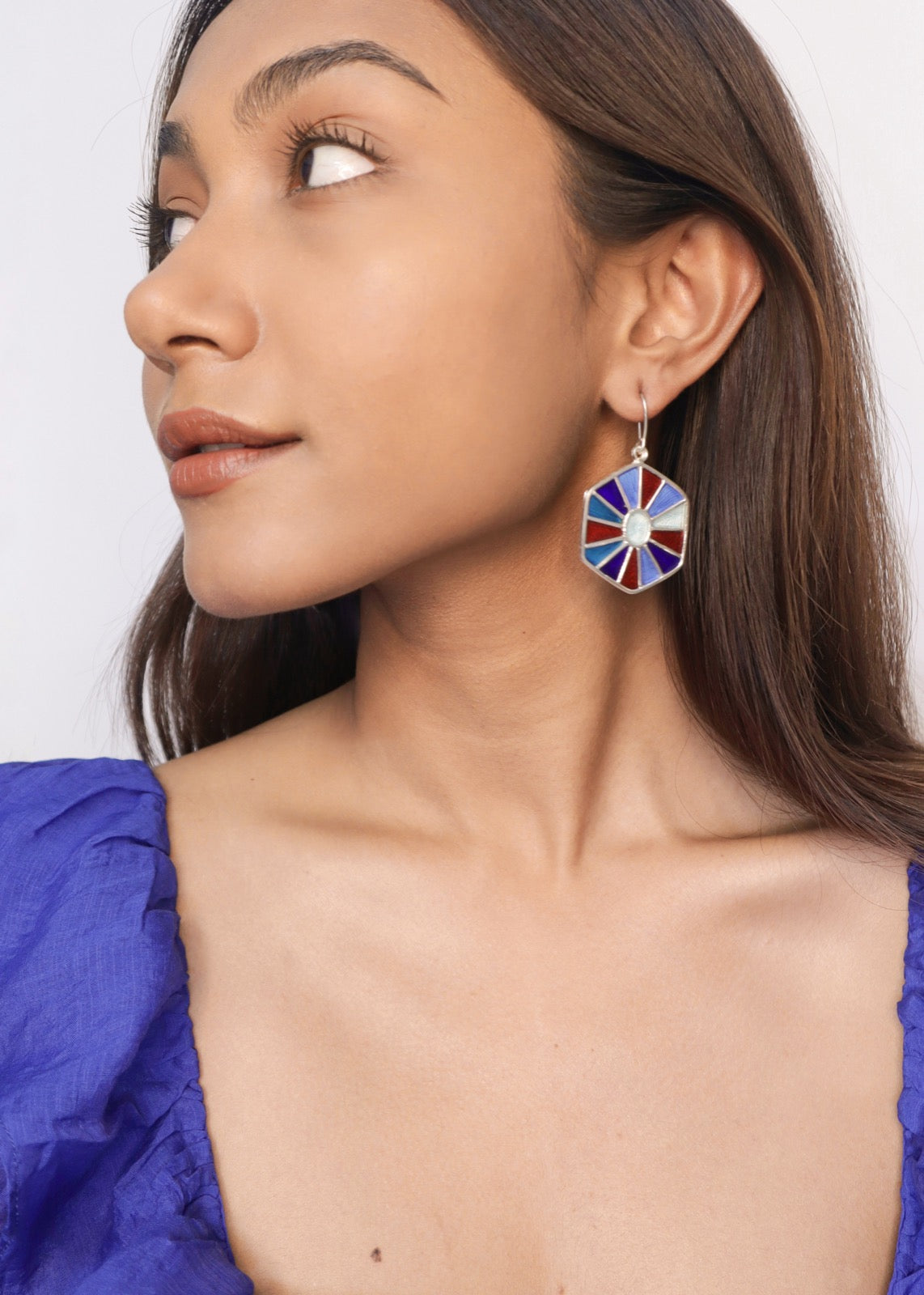 Aqua Hexagon Earrings | Hexagon Earrings | Pehr Silver
