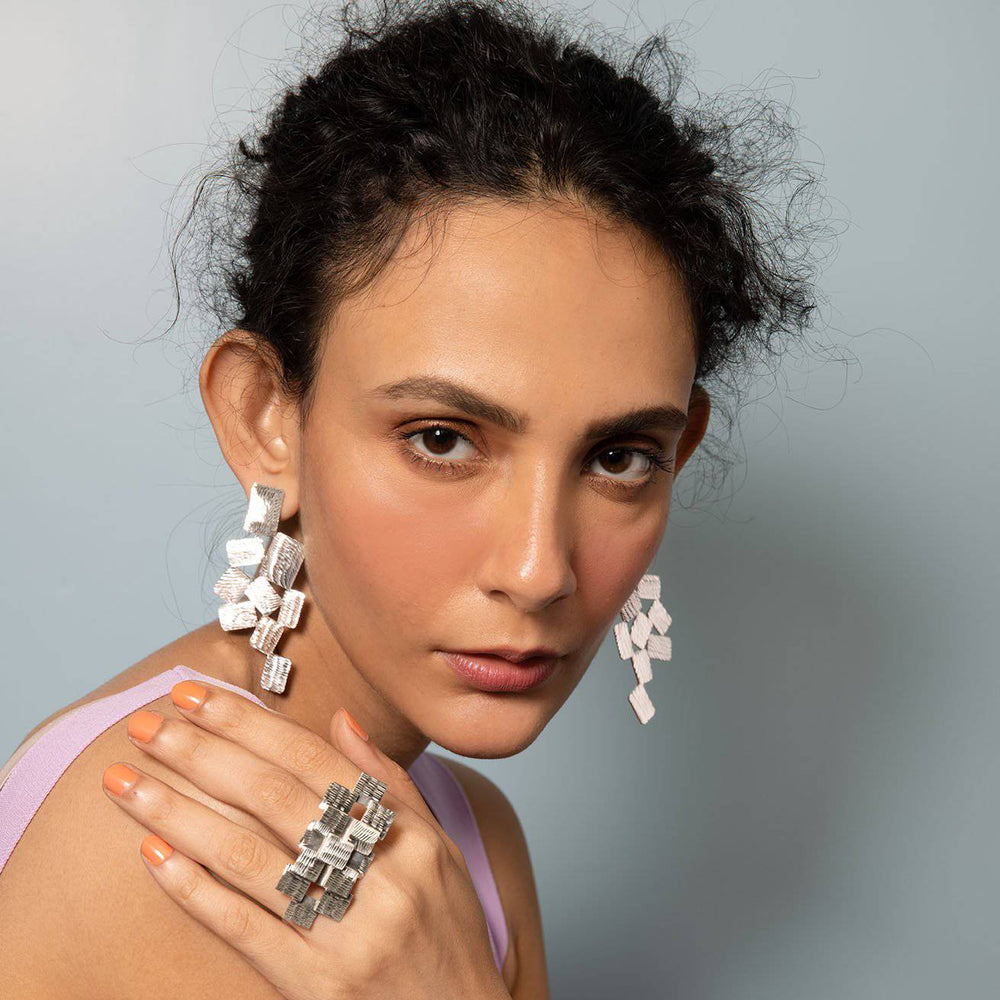 Pehr Etched Earrings | Silver Drop Earrings | House of Pehr - Image 4